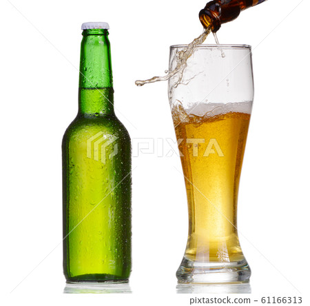 Beer bottle with drops isolated on wgite Beer bottle with drops isolated on wgite 61166313