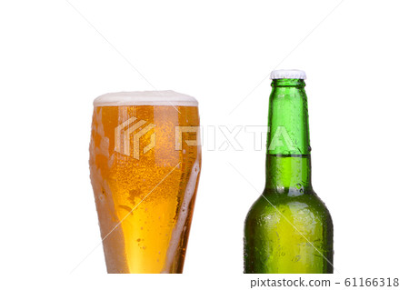 Beer bottle with drops isolated on wgite Beer bottle with drops isolated on wgite 61166318
