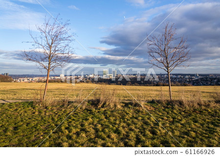Panoramic view of the Pankrac district with Prague tallest buildings seen from Devin in Prague, Czech Republic 61166926