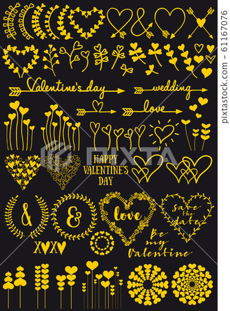 Gold Heart Flowers Vector Hand Drawings Stock Illustration 61167076 Pixta