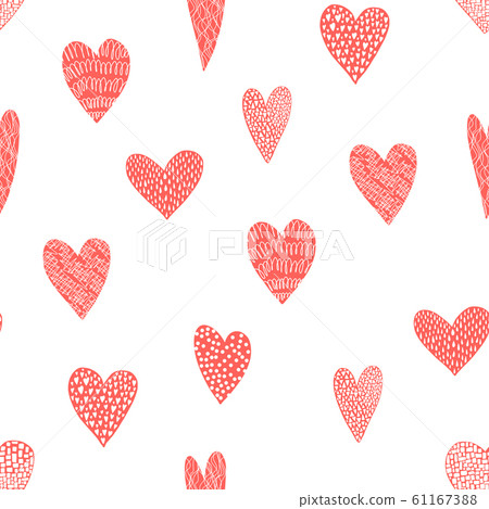 Cute pattern with red hand drawn textured hearts Cute pattern with red hand drawn textured hearts 61167388