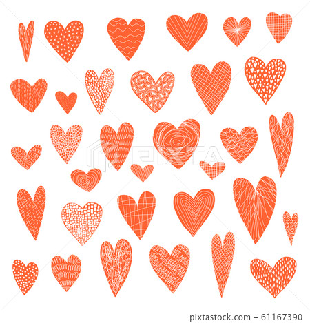 Big set of cute doodle red textured hearts Big set of cute doodle red textured hearts 61167390