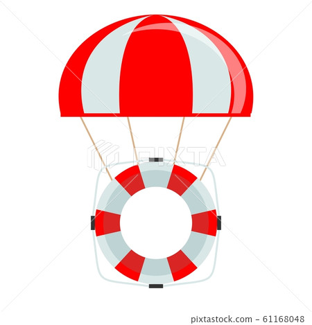 Life buoy with parachute isolated on white background. 61168048