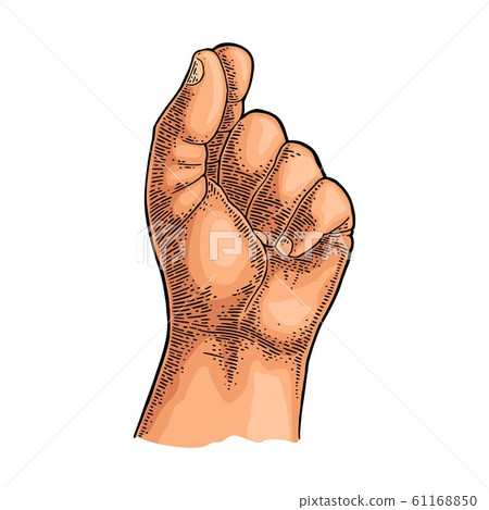 Male hand holding a virtual card. Vector color 61168850