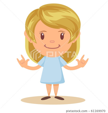Close up portrait of cool girl showing Rock and Roll sign gesture. 61169970