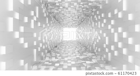 abstract white light at the end of the tunnel futuristic concept white cubes tunnel 3d render illustration 61170423