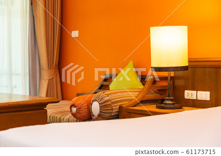 White comfortable pillow on bed decoration interior 61173715