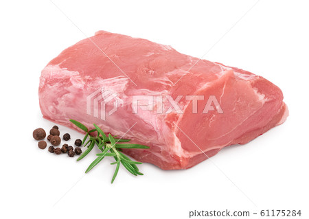 Raw pork meat with rosemary and peppercorn isolated on white background 61175284