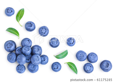 fresh ripe blueberry with leaf isolated on white background with copy space for your text. Top view. Flat lay pattern fresh ripe blueberry with leaf isolated on white background with copy space for your text. Top view. Flat lay pattern 61175285