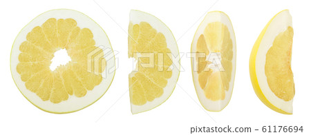 slice of pomelo isolated on white background. Top view. Flat lay. slice of pomelo isolated on white background. Top view. Flat lay. 61176694