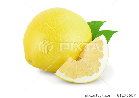 pomelo with slice and leaf isolated on white background 61176697