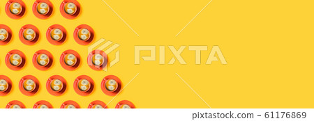 Cups of coffee on yellow background. Cups of coffee on yellow background. 61176869