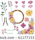 Set of flowers and leaves gather in the shape of wreath and corner. 61177153