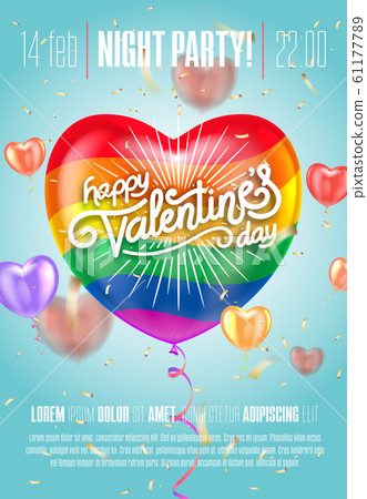 Balloon Heart. Vector holiday illustration of flying colour with Flag of a gay pride balloon heart. Happy Valentines Day. Festive romantic decoration.Vector illustration. Air balloons. Balloon Heart. Vector holiday illustration of flying colour with Flag of a gay pride balloon heart. Happy Valentines Day. Festive romantic decoration.Vector illustration. Air balloons. 61177789