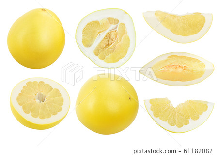 pomelo and slice isolated on white background. Top view. Flat lay. Set or collection pomelo and slice isolated on white background. Top view. Flat lay. Set or collection 61182082