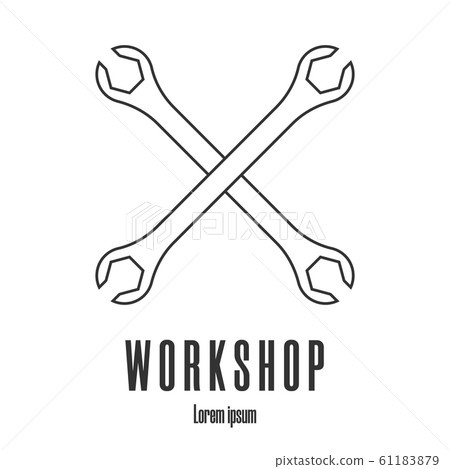 Line style icon of crossed wrenches. Workshop Line style icon of crossed wrenches. Workshop 61183879