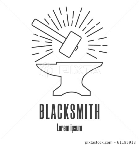Line style icon of a hammer and anvil. Blacksmith Line style icon of a hammer and anvil. Blacksmith 61183918