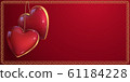 Couple of beautiful hearts. Luxury template for invitation to the affiance, wedding or Valentine's Day. Red empty card is decorated with a two hearts and vintage border. 3d realistic gem accessory 61184228