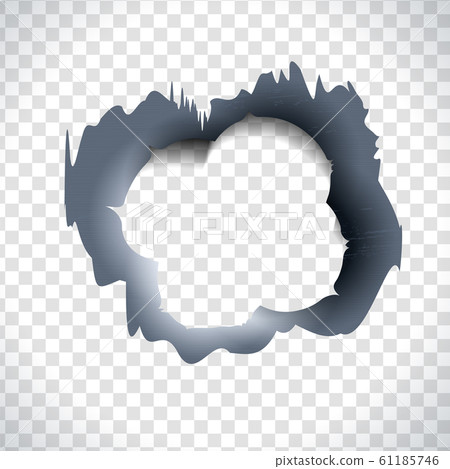 Bullet hole with a four hit in a metal material. 61185746