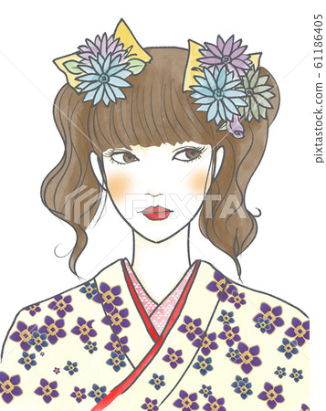 下沉和服水彩畫素材 下沉和服水彩畫素材 61186405