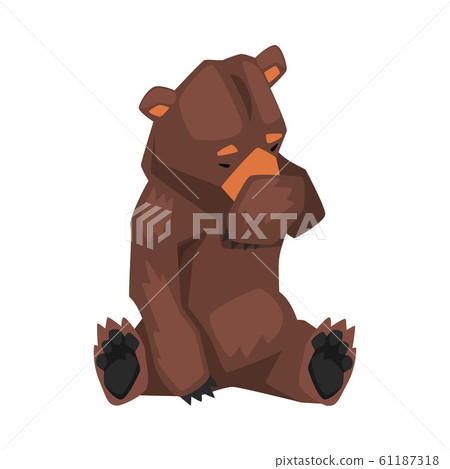 Cute Brown Grizzly Bear Sitting and Covering Muzzle with Its Paw, Wild Forest Animal Character Cartoon Vector illustration Cute Brown Grizzly Bear Sitting and Covering Muzzle with Its Paw, Wild Forest Animal Character Cartoon Vector illustration 61187318