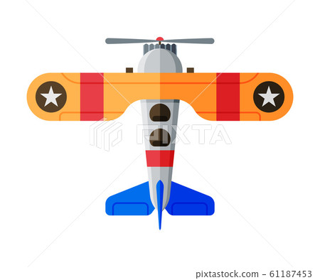 Flying Aircraft, Biplane View from Above, Air Transport Vector Illustration Flying Aircraft, Biplane View from Above, Air Transport Vector Illustration 61187453