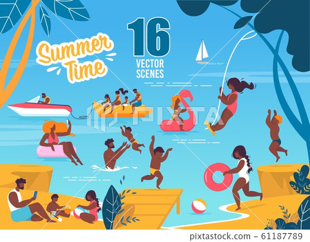 Summertime Vector Scenes Set with Resting Families Summertime Vector Scenes Set with Resting Families 61187789