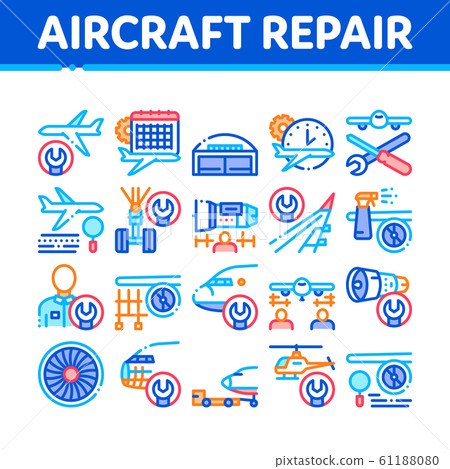 Aircraft Repair Tool Collection Icons Set Vector 61188080