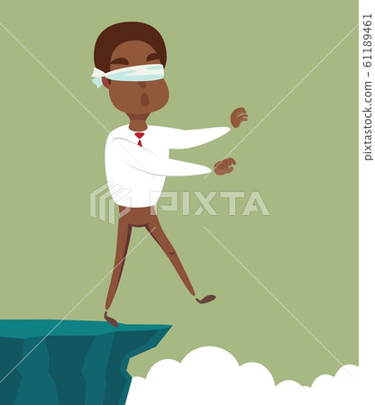 blindfolded black african american businessman walk to the cliff. Business concept. blindfolded black african american businessman walk to the cliff. Business concept. 61189461
