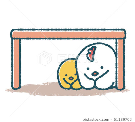 Loose chicken and chick squat under the desk 61189703