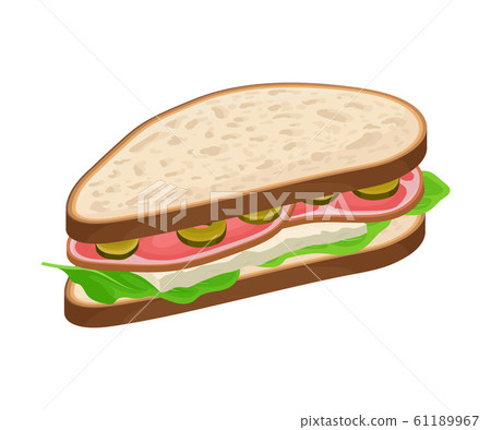 Oval-shaped Sandwich with Meat and Soft Cheese Vector Food Item. Fast Food Concept Oval-shaped Sandwich with Meat and Soft Cheese Vector Food Item. Fast Food Concept 61189967