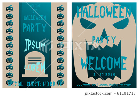Set of flyers for halloween vector illustration. Templates of posters . Halloween party greeting cards. Set of flyers for halloween vector illustration. Templates of posters . Halloween party greeting cards. 61191715