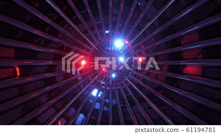urban round metal steal pipe with flying glowing spheres particles 3d illustration background wallpaper graphic artwork 61194781