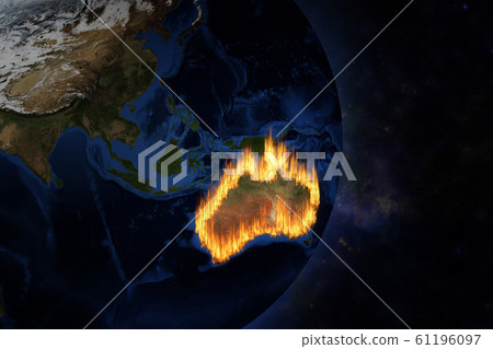 View of Australia from space with terrible fire 61196097