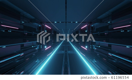 futuristic technical science-fiction tunnel corridor with endless glowing lights 3d illustration background wallpaper graphic artwork 61196554