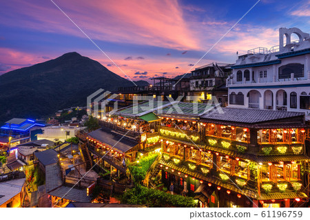 Jiufen old street at twilight in Taipei Taiwan. Jiufen old street at twilight in Taipei Taiwan. 61196759