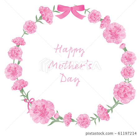 Round frame illustration of pink carnations for Mother's Day 61197214