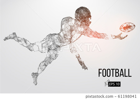 Silhouette of a football player. Dots, lines, triangles, text, color effects and background on a separate layers, color can be changed in one click. Vector illustration 61198041