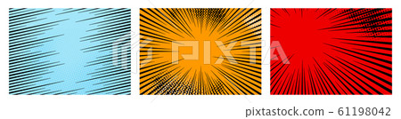 Set of color radial lines comics style background. Manga action, speed abstract. Vector illustration. Isolated on white background Set of color radial lines comics style background. Manga action, speed abstract. Vector illustration. Isolated on white background 61198042