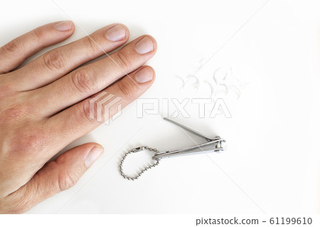 Trimmed nails of a young man. Closeup. 61199610