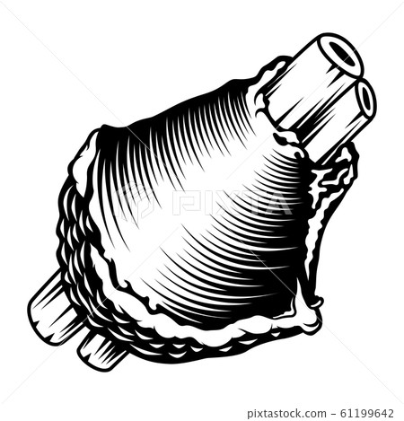 Grilled baked meaty pork knuckle. Traditional food for Oktoberfest. Hand drawn vector illustration in retro black and white inked noir style from vintage engraved strokes for stamp, tattoo or print Grilled baked meaty pork knuckle. Traditional food for Oktoberfest. Hand drawn vector illustration in retro black and white inked noir style from vintage engraved strokes for stamp, tattoo or print 61199642