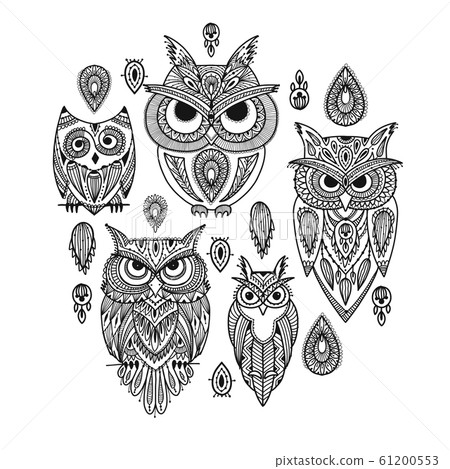 Cute owls family, ornate for your design Cute owls family, ornate for your design 61200553