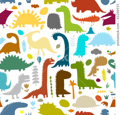 Funny dinosaurs, childish style. Seamless pattern for your design Funny dinosaurs, childish style. Seamless pattern for your design 61200555