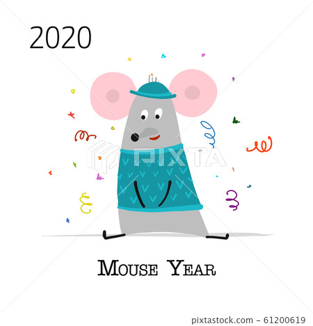 Funny mouse, symbol of 2020 year. Banner for your design 61200619