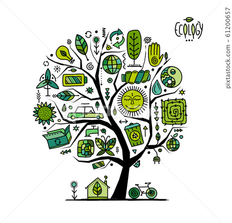 Ecology concept. Global environment and recycling. Art tree with icons 61200657