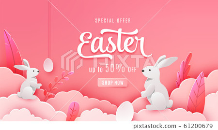 Easter sale banner background. Paper cut style... - Stock Illustration  [61200679] - PIXTA