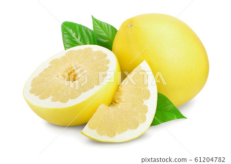pomelo with half and leaf isolated on white background pomelo with half and leaf isolated on white background 61204782