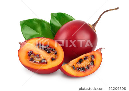 Fresh tamarillo fruit with leaves isolated on white background Fresh tamarillo fruit with leaves isolated on white background 61204808
