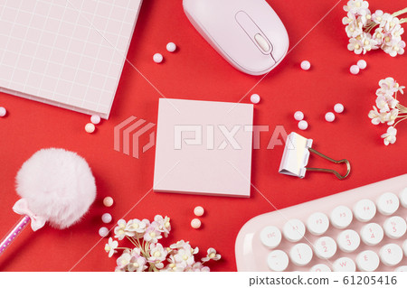 flat lay stationery collocate on work desk in pastel colorful background 61205416