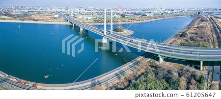 Aerial Saitama Ohashi Bridge over Lake Aya Panorama Aerial Saitama Ohashi Bridge over Lake Aya Panorama 61205647